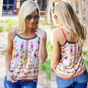 Infinity Raine Tops - Ivory Floral Dressy Tank with Adjustable Straps Infinity Raine Tops - Ivory Floral Dressy Tank with Adjustable Straps